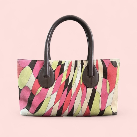 Emilio Pucci Vintage Handbag Leather Handles, Beautiful Multicolors Canvas EUC - Picture 9 of 12
